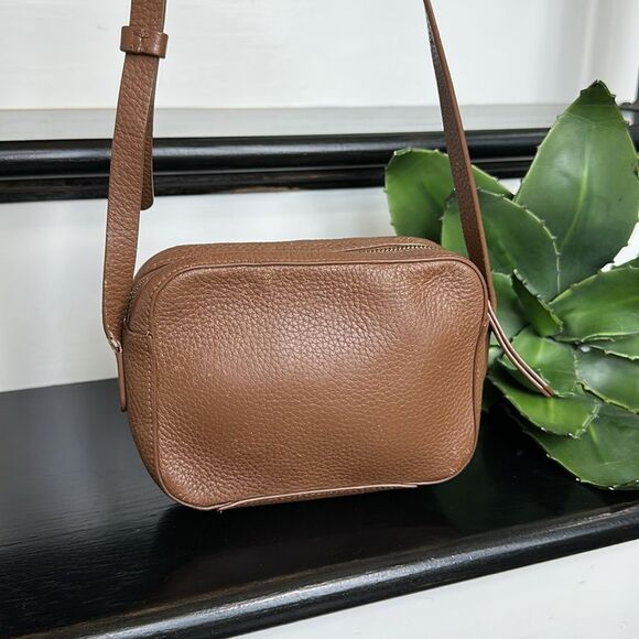 J.Crew Genuine Leather Crossbody Shoulder Purse Saddle Brown Pebbled - Picture 3 of 8